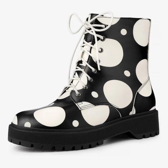 Allegra K Polka Dots Platform Lace Up Combat Disco Boots - NWOB - Size 8.5 - Picture 1 of 12